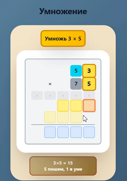 Демо умножения столбиком